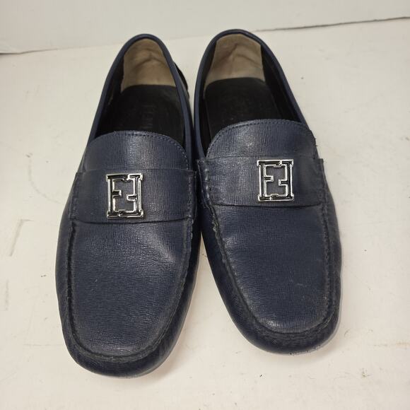 Fendi Mens Sz 8 Leather Loafers Moccasins Elite Cobalt Blue Designer Shoes Shoe main image 8
